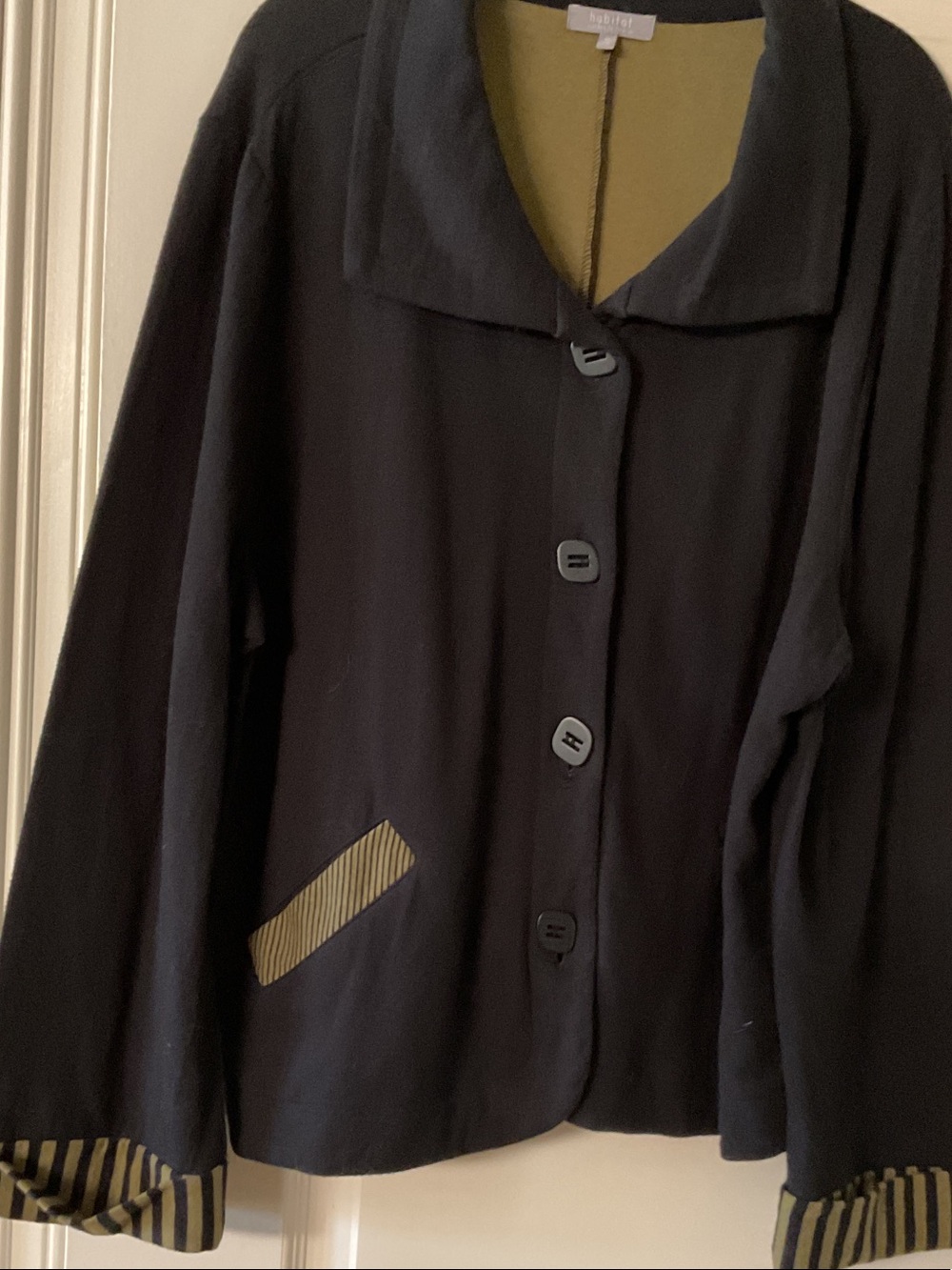 Habitat Black Button-Front Jacket with Olive Accent